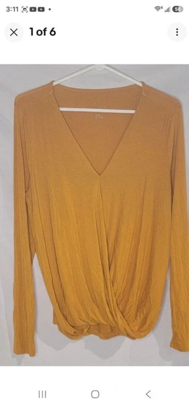 A New Day Womens Large Blouse Top Shirt Copper Yellow Long Sleeve V Neck